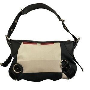 Bally black creamy white hobo shoulder bag